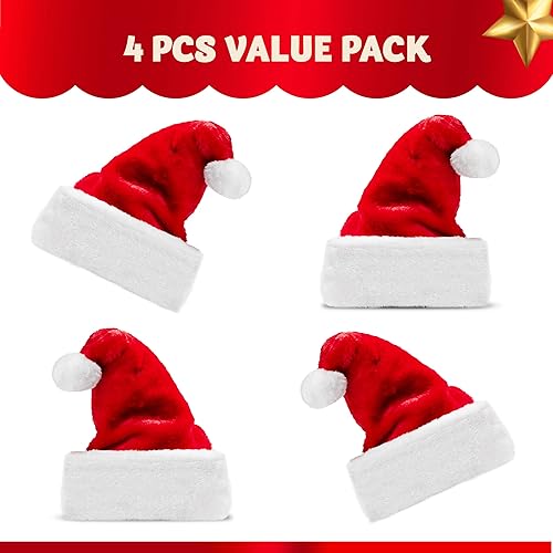 Miniatura 3 de JOYIN Sombreros de Navidad, paquete de 4 sombreros de Papá Noel de alta calidad, sombreros de Navidad de terciopelo rojo para Navidad, suministros