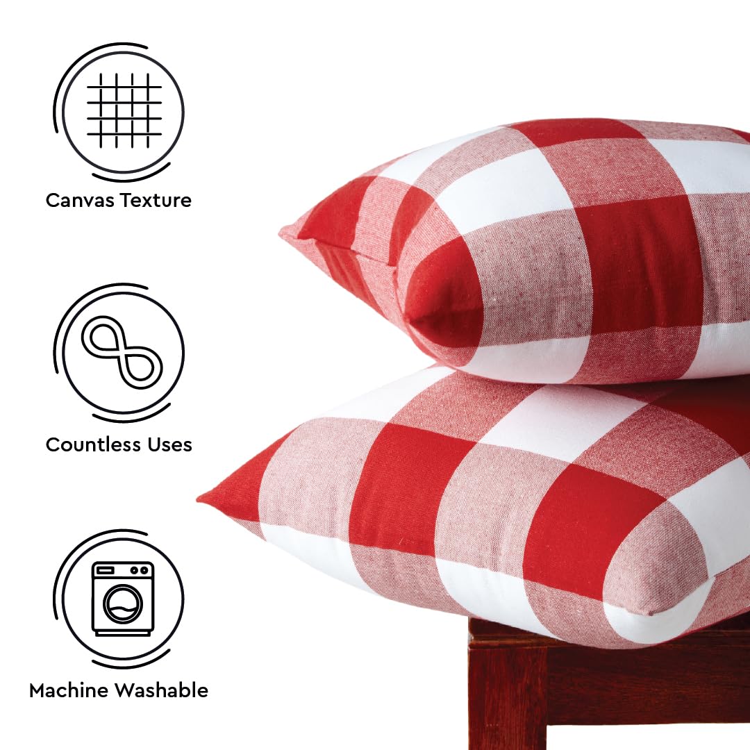 Juego de 2 fundas de almohada de granja de 18 x 18 pulgadas con cuadros rojos búfalos, fundas de cojín decorativas sin relleno, fundas de almohada a cuadros y rayas para sala de estar, sofá 3