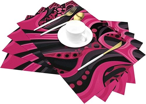 Miniatura 6 de 6 PCS PVC Placemats Set Place Mats Abstract Black and Pattern Non-Slip Weave Place Mats 12" x 18" Farmhouse Table Mat Set for Family Dinners Wedding