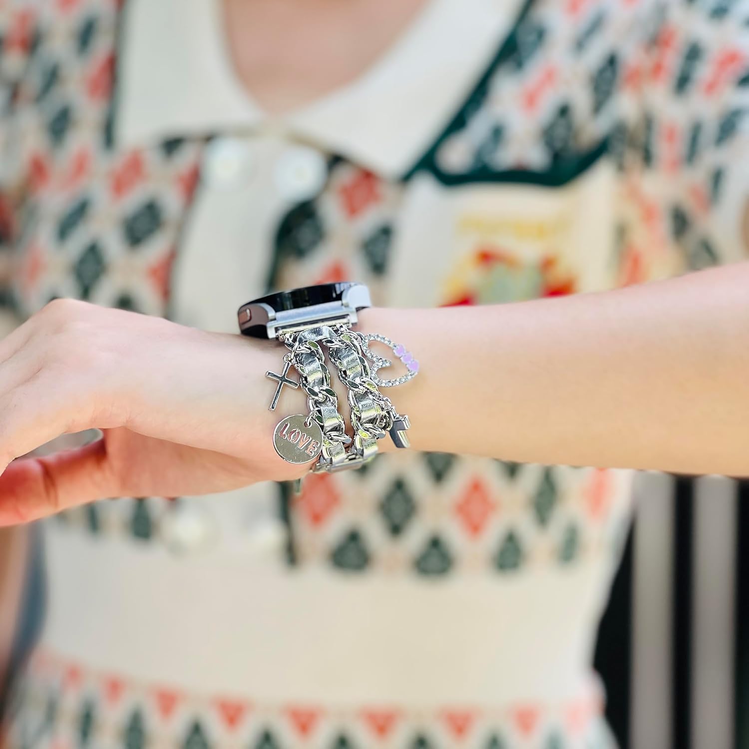 Bracelet Band with Cute Charm Compatible for Samsung Galaxy Watch 7 6 5 4 FE 40mm 44mm/5 Pro 45mm/6 Classic 43mm 47mm/4 Classic 42mm 46mm, Galaxy Active 2, 20mm Metal Replacement Strap for Women - Image 3