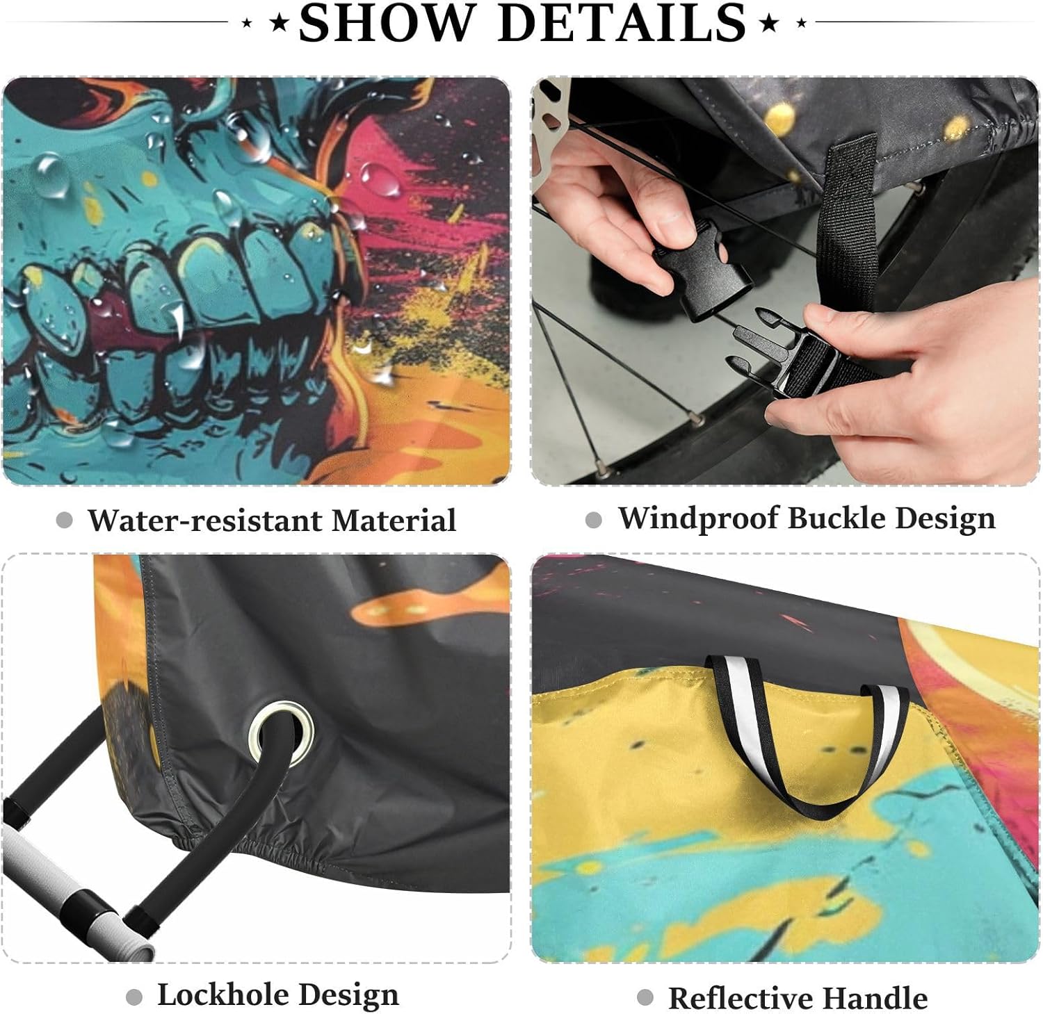 ALAZA Skull Head Art Bike Cover Waterproof Outdoor Ebike Bicycle Covers Tarp Protection for 1/2 Bikes, Sun UV Dust Wind Proof