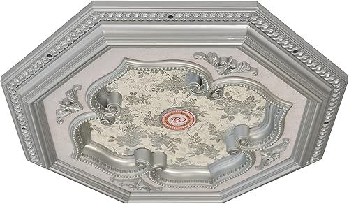 AFD Home Medallón de techo octágono de trébol de cuatro hojas y medallón de abanico, 24 pulgadas, color plateado