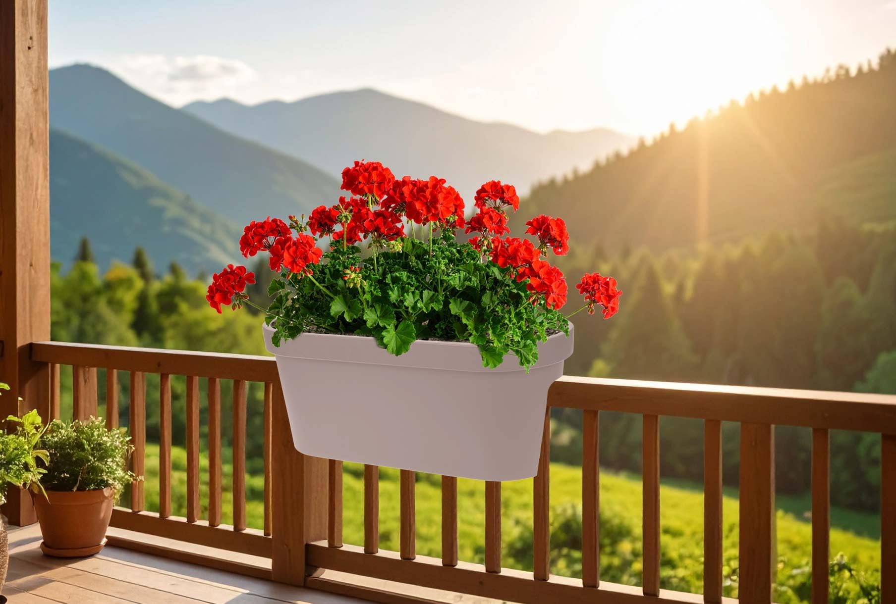 Geländer Balkonkasten 60x26x25 cm – Blumenkasten Pflanzkasten Blumentopf - Blumenkübel für Balkon & Terrasse (Beige)