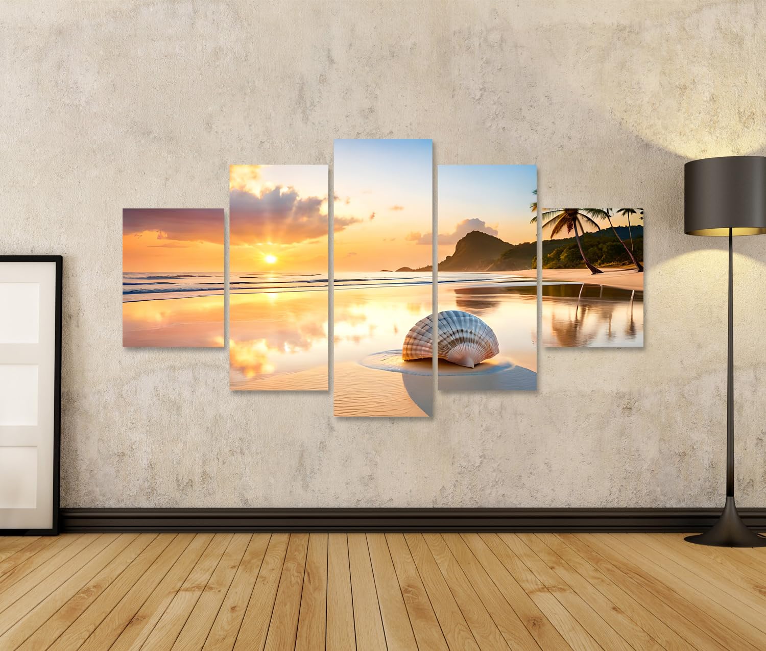 islandburner Quadro su tela Grande conchiglia, spiaggia tropicale sabbiosa, mare, oceano, raggi di sole JEAE Quadri Stampe Immagini Murale Decorazione da parete