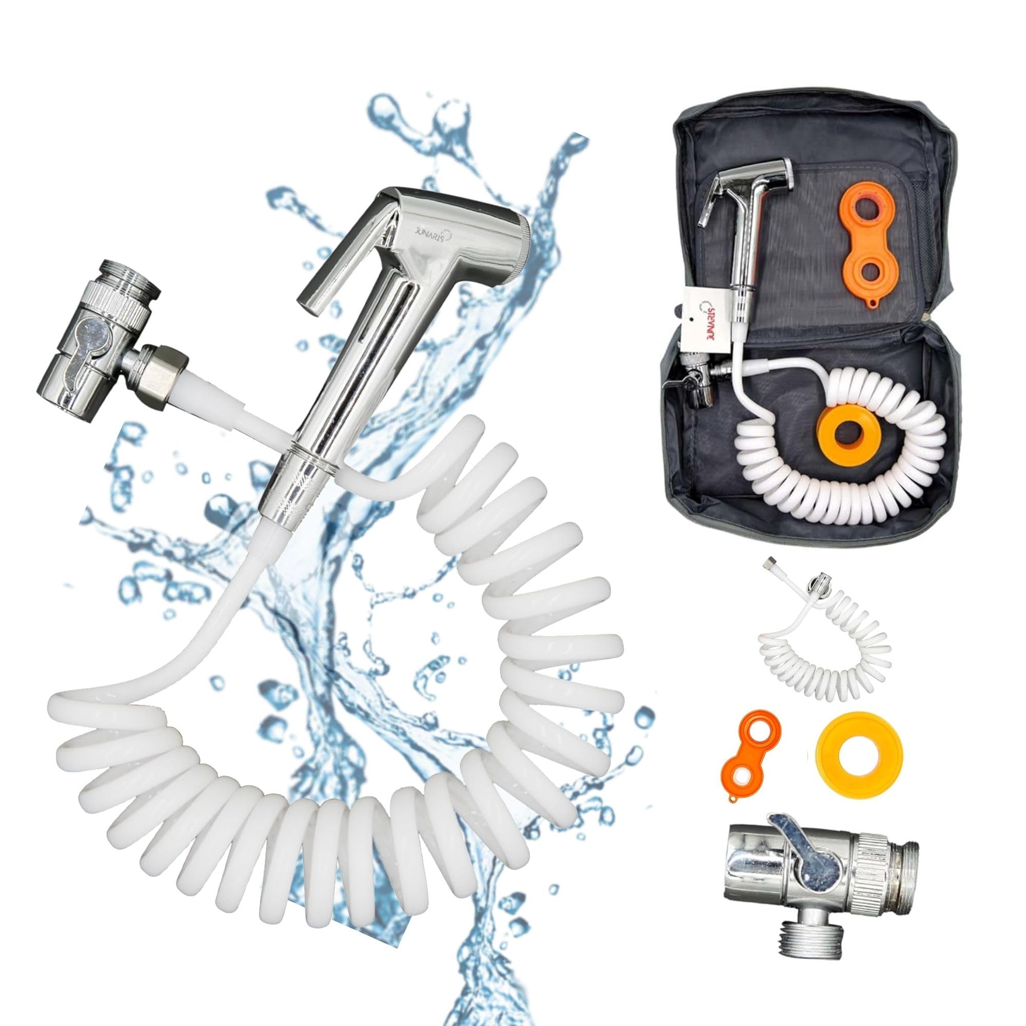 Travel Shattaf – Portable Bidet Travel Shattaf, Easy Installation and Reusable With 3m Pipe- Faucet Adapter With Support Wrench and Travel Bag (Set C) شطاف المسافر