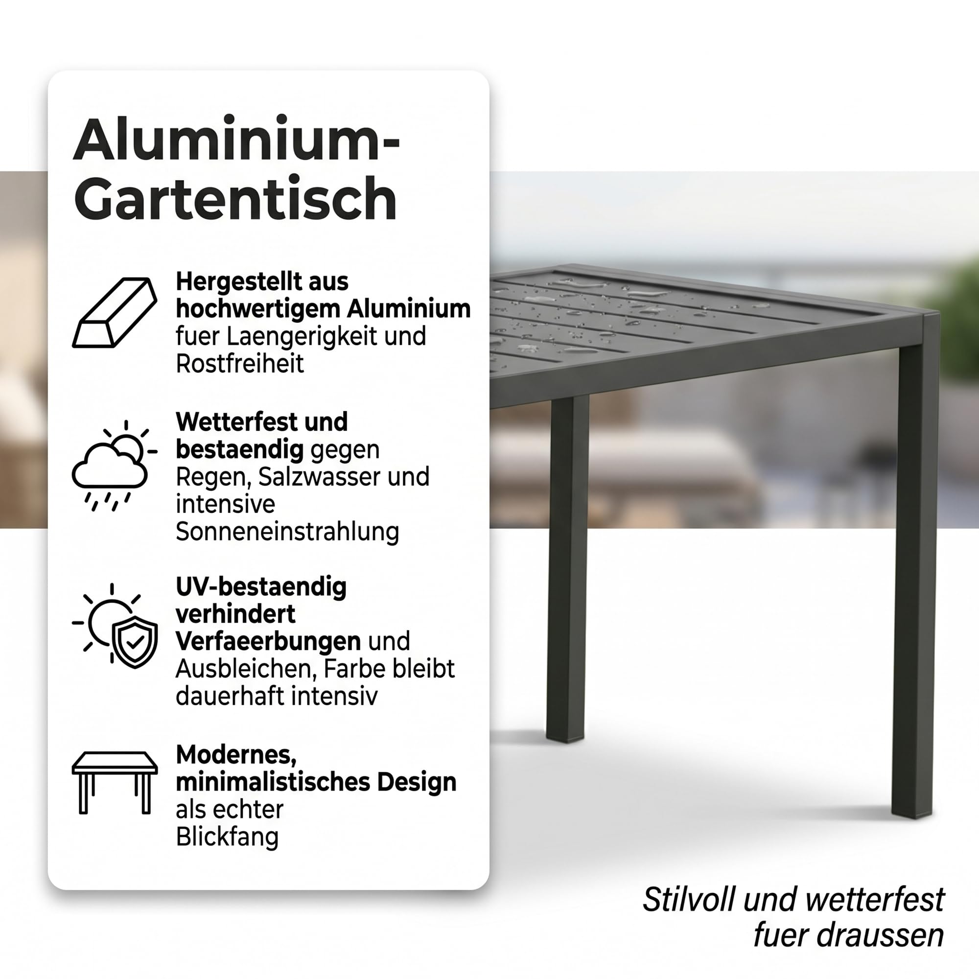 Mucola Gartentisch Beistelltisch Aluminium rechteckig 46x35 cm Anthrazit