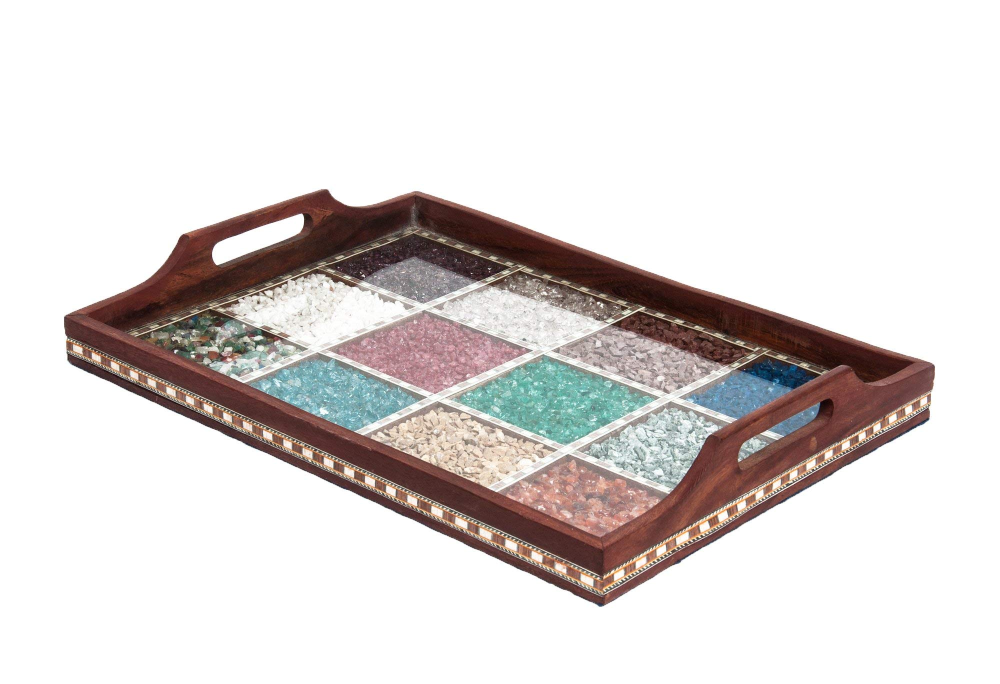 SmartHUG Wooden Handmade Gemstone Decorative Tray with Handles