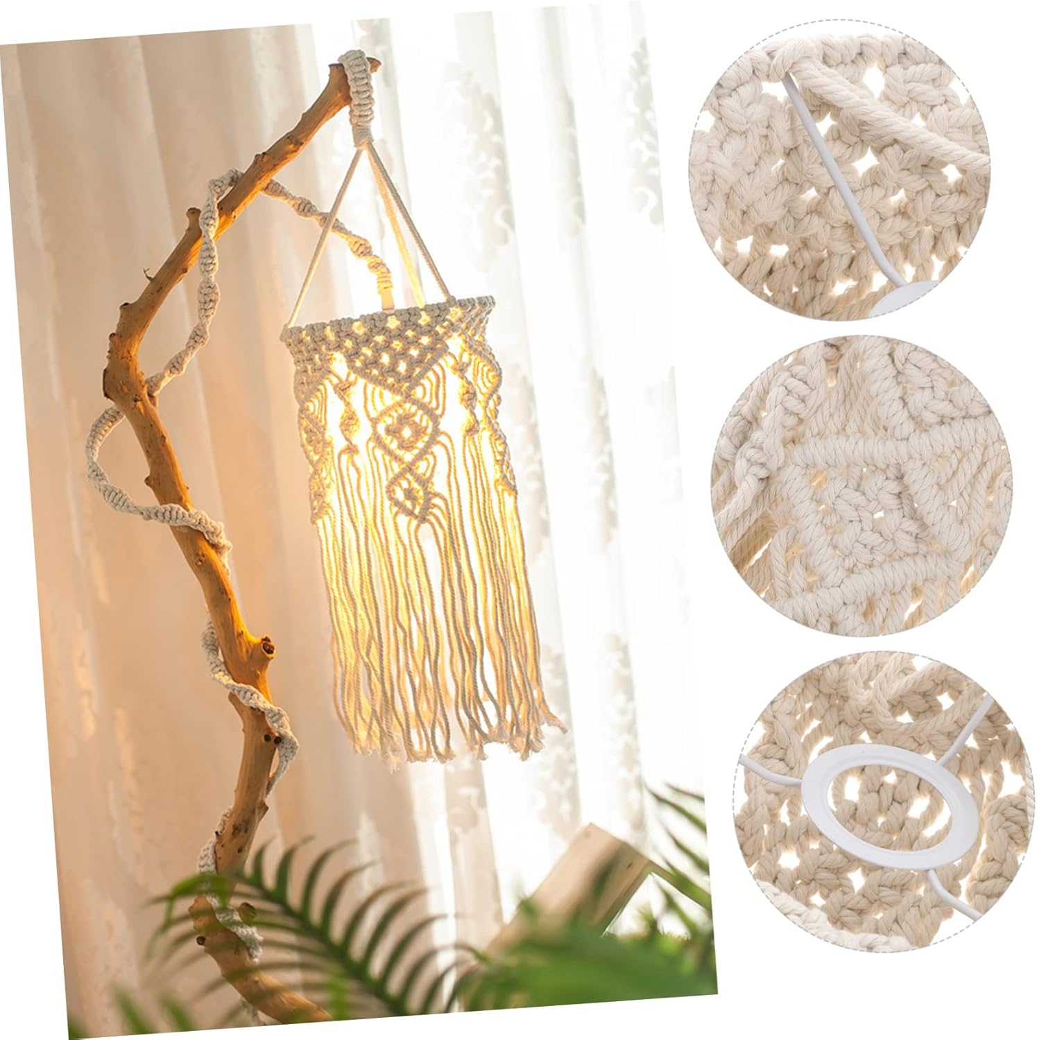 Woven Lampshade Macrame Lamp Cover Ceiling Lamp Shade for Hanging Decor