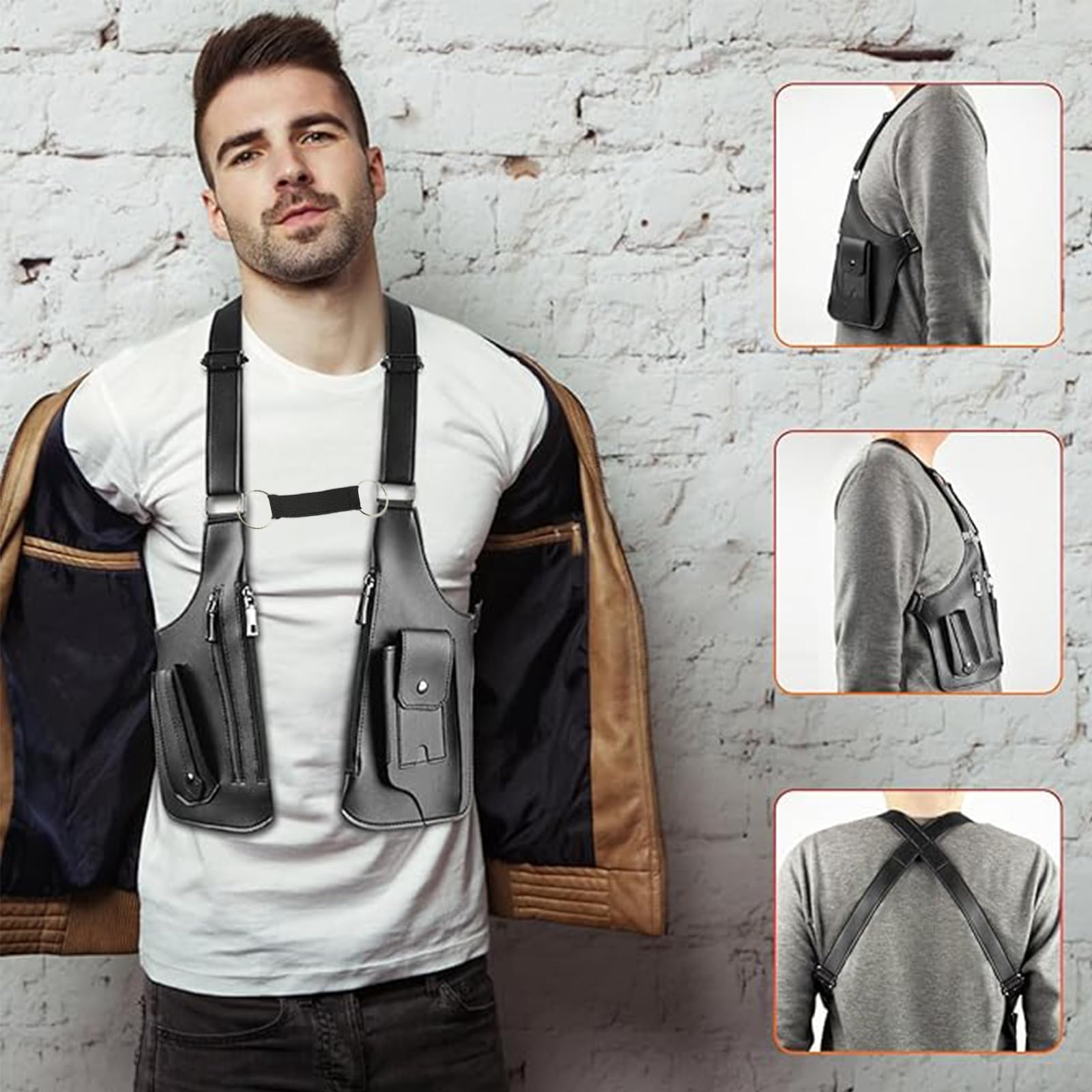 Crossbody Sling Bag Herren,Umhängetasche,Wasserdicht Schultertasche,Doppelte Schulter-Achsel-Tasche,Handy-Geldbörse 2026,Anti-Diebstahl Doppel-Schultertache aus für Herren & Damen,Schwarz