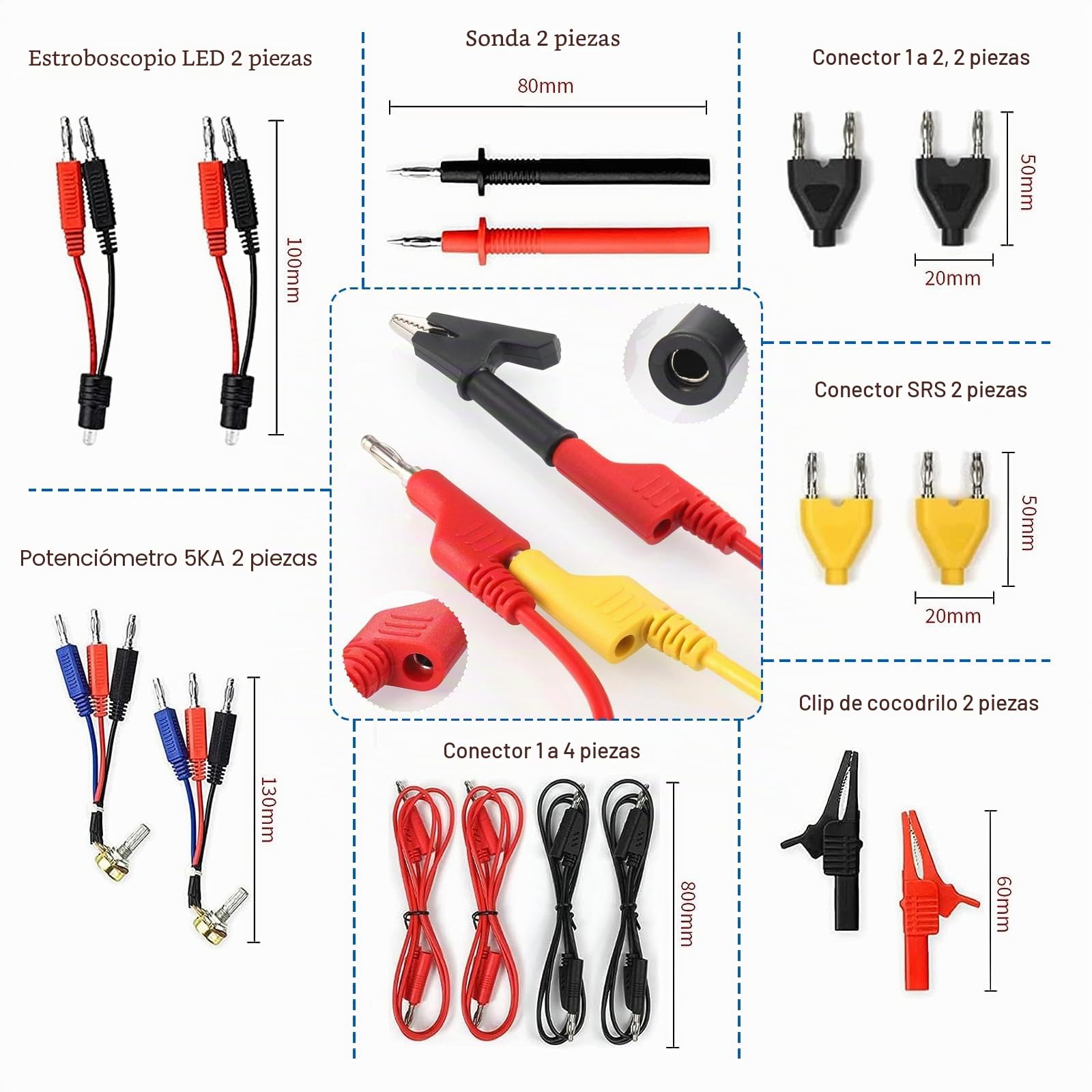 Kit de Cables de Prueba de Multímetro Eléctrico 92 | Kit de Cables de Prueba de Circuito, Automotriz Multifunción con 72 Terminales, Pinzas de Cocodrilo y Sondas de Prueba