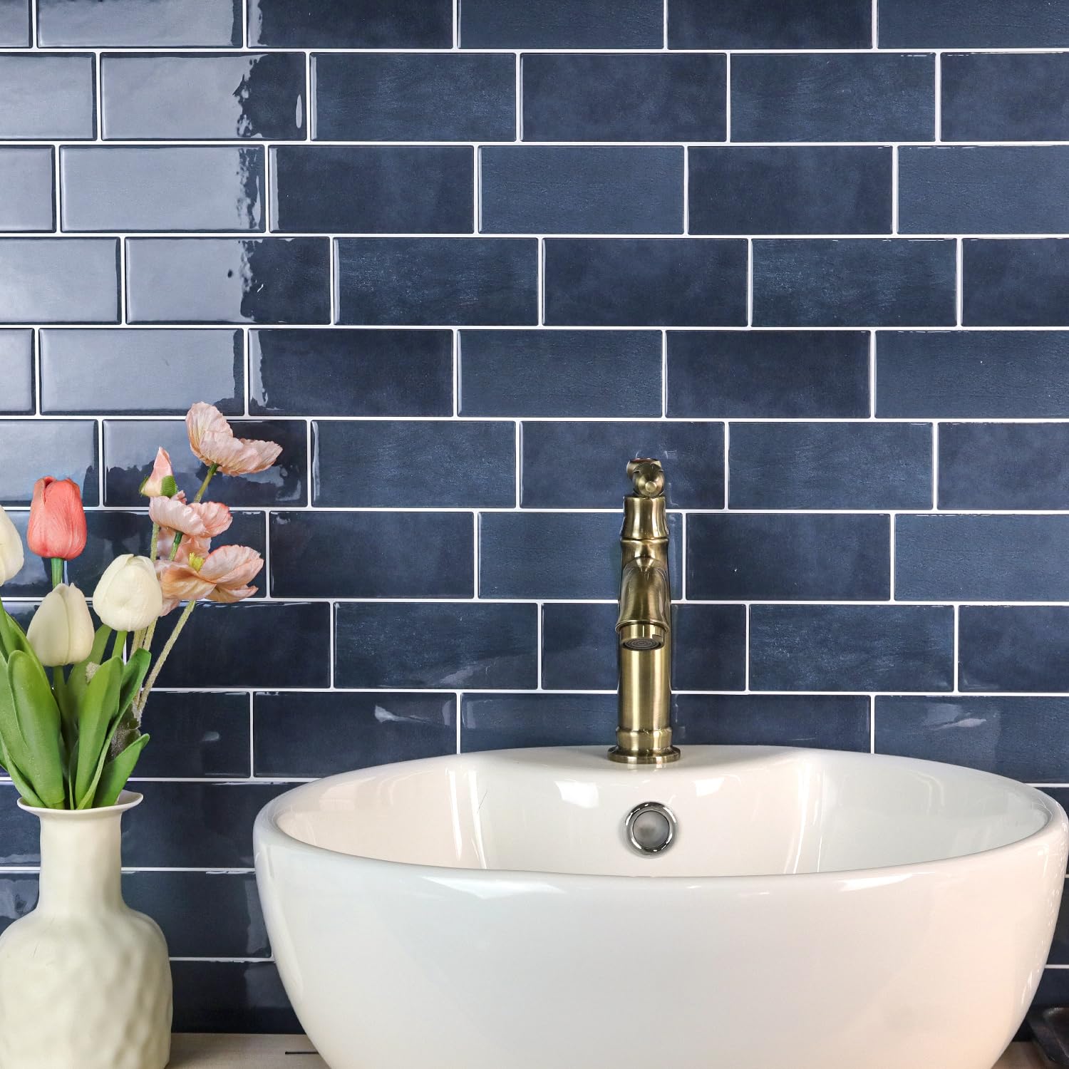 WoStick Self Adhesive Wall Tiles 10 Sheets, 3D Peel and Stick Wall Tiles Kitchen, Vintage Blue Stick on Tile Splashback for Kitchen Bathroom (29x21cm)