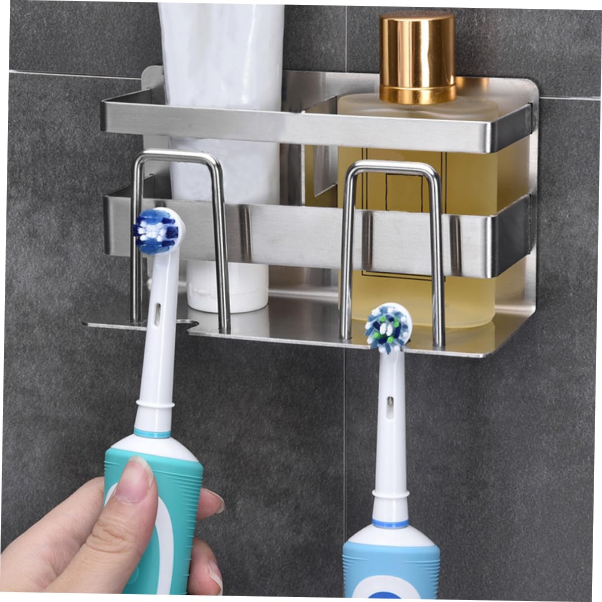 Sosoport Porta Spazzolino in Acciaio 304 Doppio Supporto da Parete Ventilato e Compatto per Bagno Organizer Elegante per Spazzolini e Dentifricio Salvaspazio e Resistente