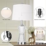 Lampes de table modernes, ensemble de 2 Lampe de table lumière de nuit avec 2 USB Ports de recharge & AC Outlet, Table de chevet lampe blanc ombre pour salon chambre à coucher Accueil Décor Argent(LED Ampoules comprises)