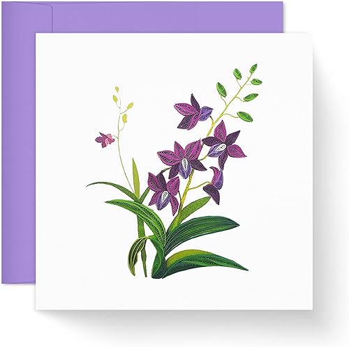 TUMYBee Tarjeta de flores moradas, tarjeta de condolencias, tarjeta para todas las ocasiones, tarjeta de quilling de flores de orquídea, tarjeta de