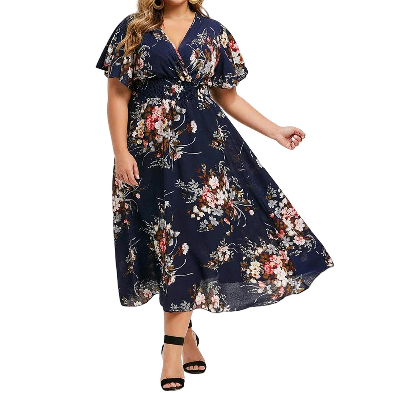 Vestidos Súper Grandes Vestidos de Mujer de Talla Extra Grande Bohemia Beach Flores Vestidos de Verano Vestidos de Sol de Mujer Vestidos Largos Relajados Y Casuales, HUTALIM, Azul, 4XL