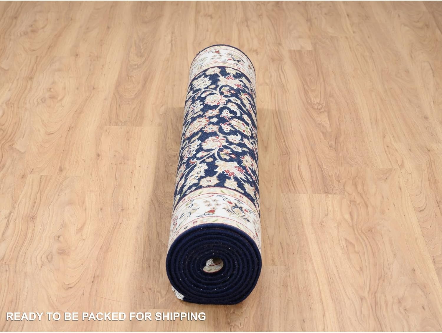 Midnight Blue Wool 250 KPSI Hand Knotted Nain All Over Flower Design Fine Runner Oriental Rug (2'8"x9'10")