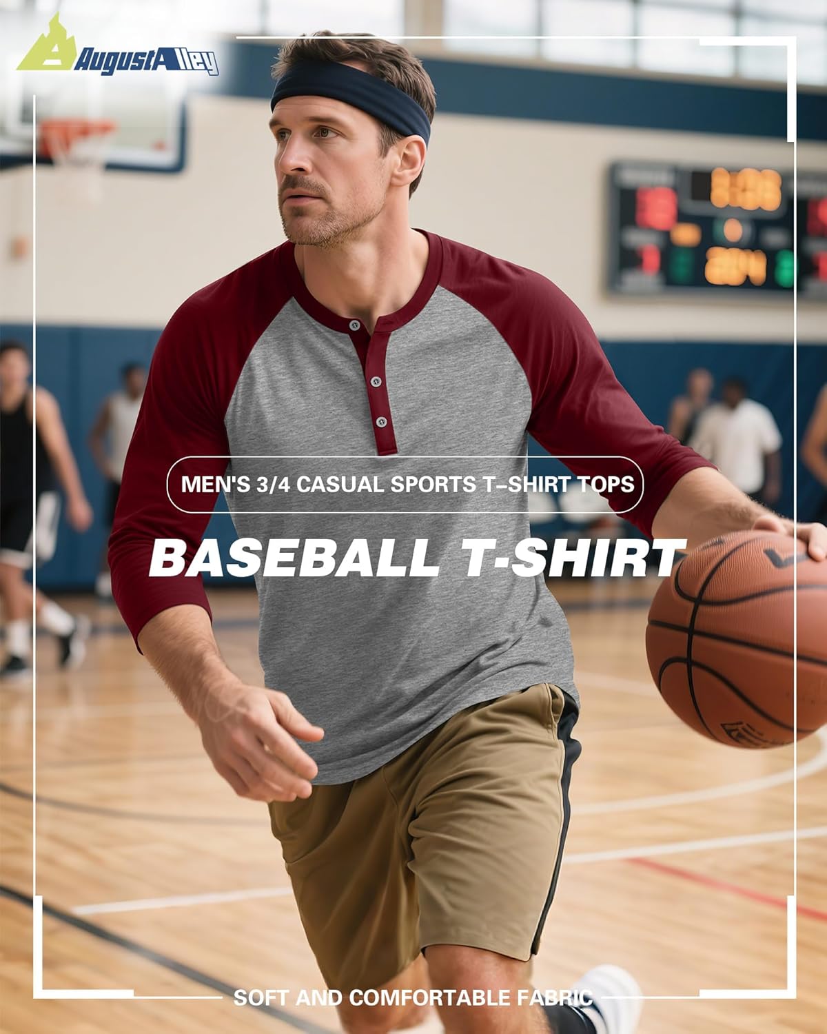 Men's 3/4 Sleeve Baseball Raglan T-Shirts M-5XL,Big and Tall Henley Tops Sport Athletic Jersey Tee Shirt - Image 5