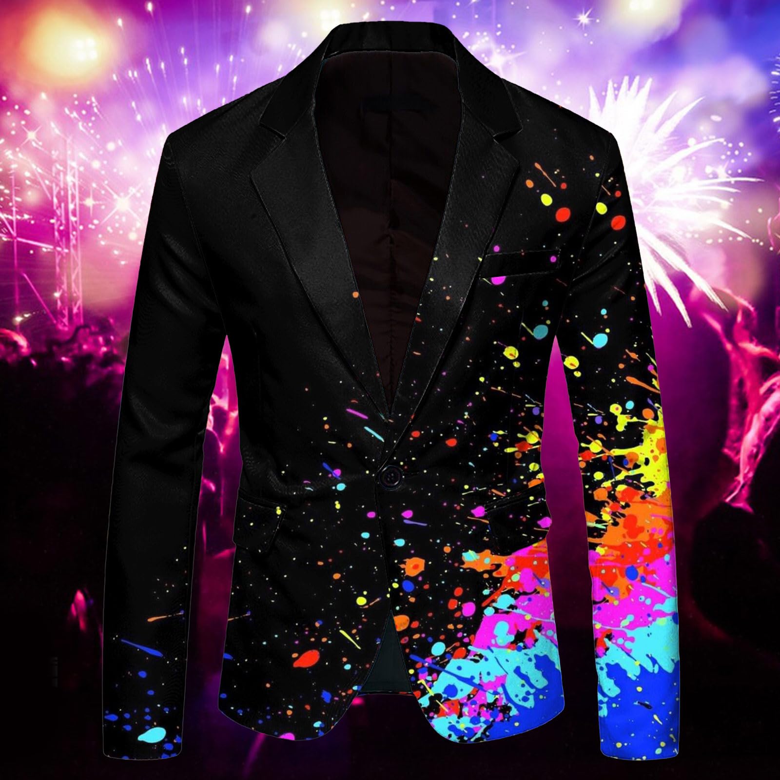 Veste de costume pour homme - Coupe droite - Costume de carnaval pour homme - Blazer des années 80 - Costume hippie des années 70 - Veste de costume disco avec motif coloré pour mariage, bal