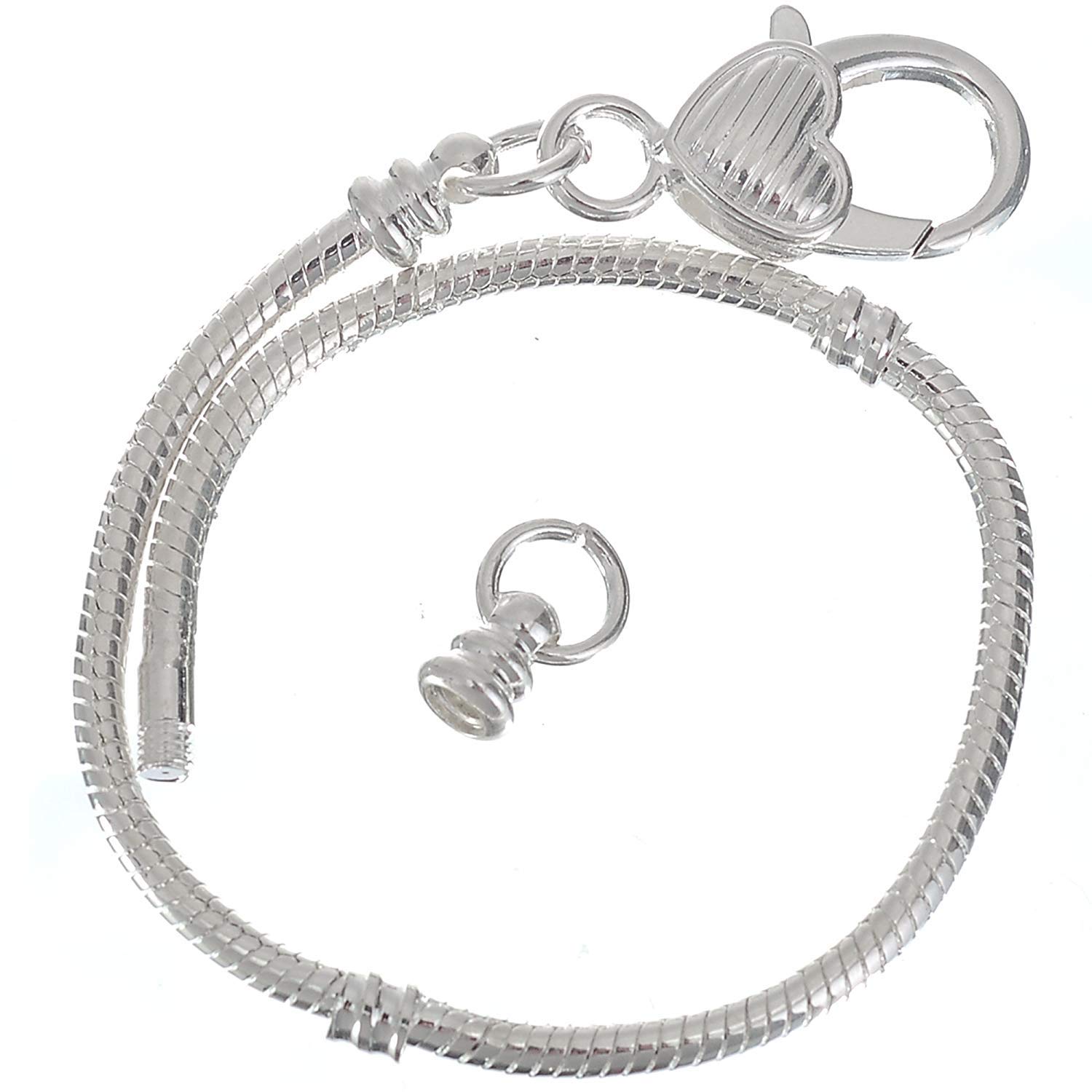 10pcs White Heart Silver Plated Snake Chain Bracelet European Lobster Setting Charm Beads-image-42