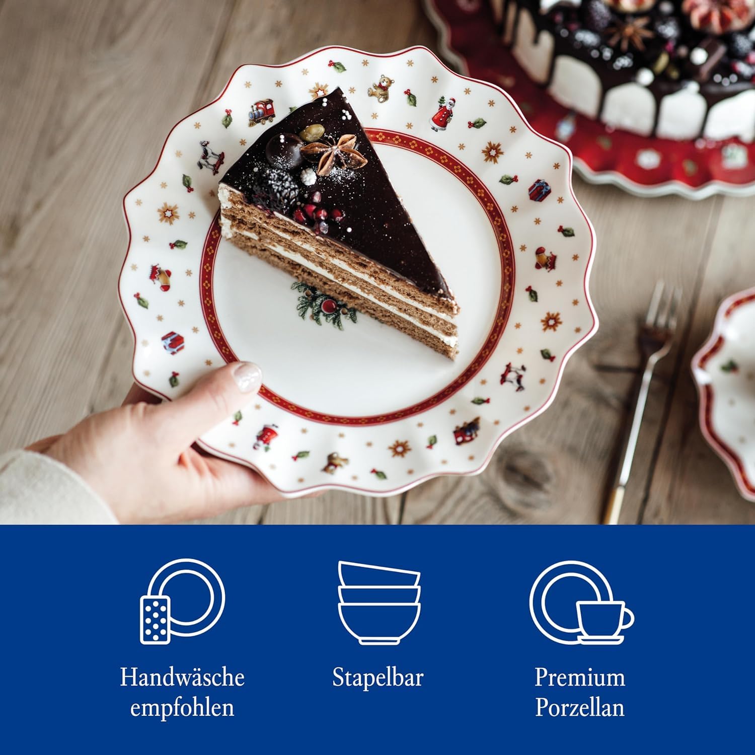 Villeroy & Boch Toy's Delight Frühstücksteller 6er Set, 24 cm, Weihnachtsgeschirr, Plätzchen- und Keksteller für Weihnachten, Premium Porzellan, Weiß