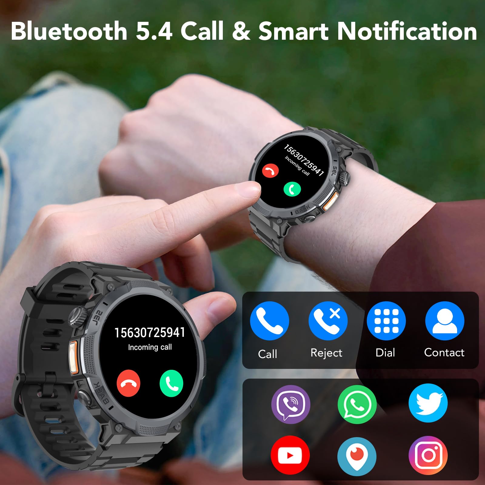 Reloj Inteligente Hombre, Pantalla AMOLED 1,53", Autonomía 30 Días, Reloj Militar Hombre con Llamadas Bluetooth, Monitoreo Frecuencia Cardíaca/Sueño, Impermeable IP68, Más de 110 Modos Deportivos - 3