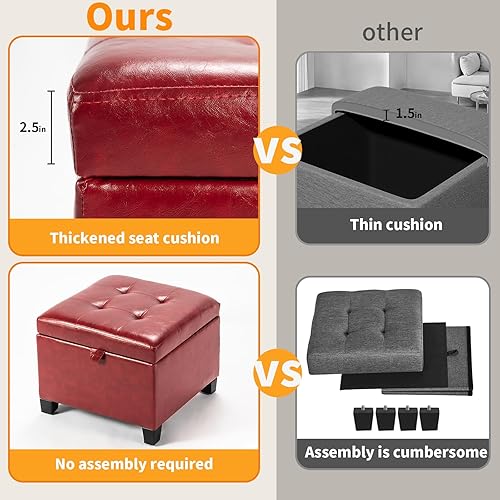 Miniatura 93 de Asense Reposapiés cuadrado tapizado de piel sintética con patas de madera, color gris Style1 Imitación Cuero Gris,Style2 Imitación Cuero