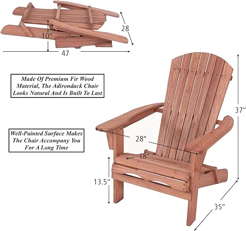Miniatura 2 de Silla Adirondack plegable para exteriores, silla de patio, construcción de madera de abeto, acabado de pintura protectora, diseño ergonómico,