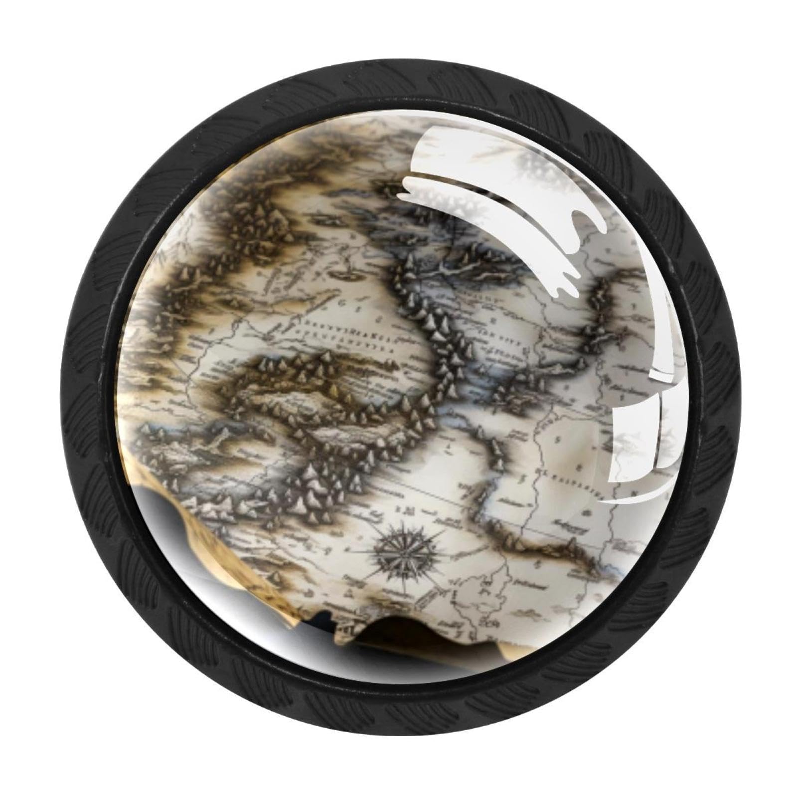 CHENZZZZ 4 Pieces Round Cabinet Knobs Rustic Dresser Knobs, Drawer Cupboard Wardrobe Cabinet Pulls Handles Hardware for Home Kitchen Furniture, Map Block