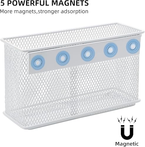 Miniatura 5 de dedoot Portalápices magnético para almacenamiento en el refrigerador, cesta magnética de malla, color blanco, fuerte soporte magnético para