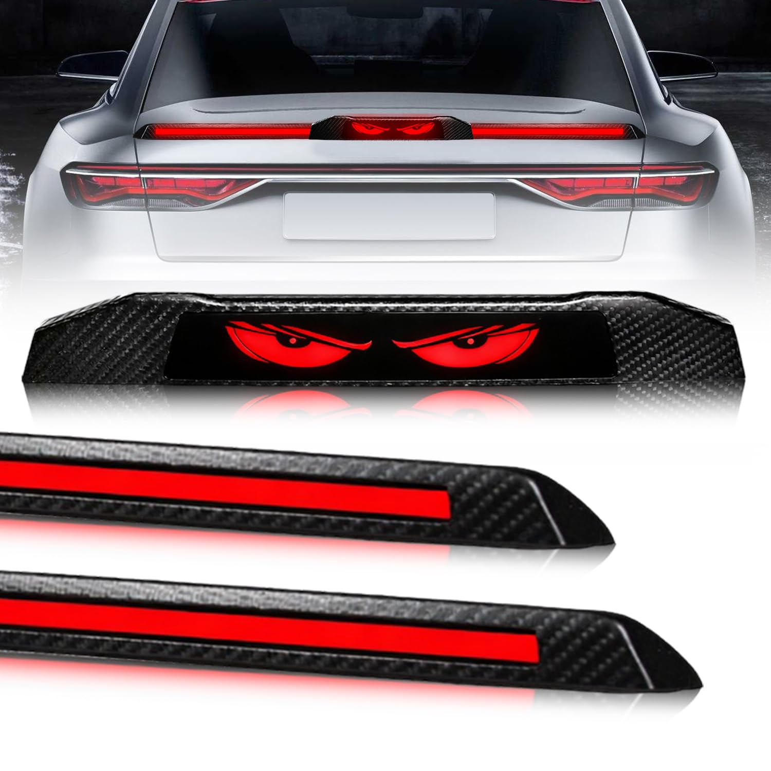 - FABTEC Universal Car Spoiler LED Brake Light Strip | Rear Wing Third Brake Light with Turn, Running & Signal Function (3 Pcs, Devil’s Eye, 47-51 Inches Size Adjustable)