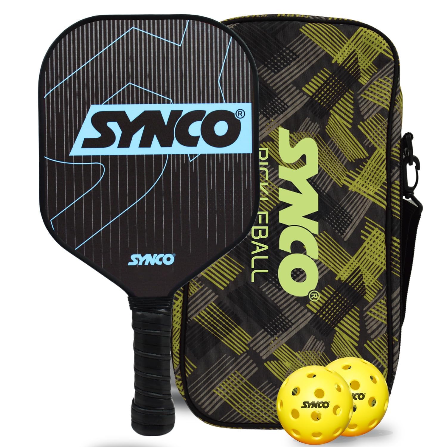 Synco Pickleball Paddle Set | 1 Pickleball Rackets and 2 Pickleballs with Carry Bag | Lightweight Fiberglass Pickleball Racket with Cushion Comfort Grip (16mm, Carbonium Blue)-image-19