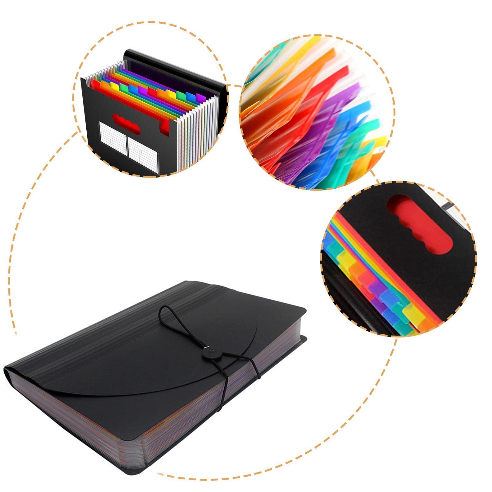 4 Dossiers Accordéon - Accordéon File Organizer 12 poches Extensible - Classeur portable A4 A4 Accordéon pour reçus, factures et documents Abbto