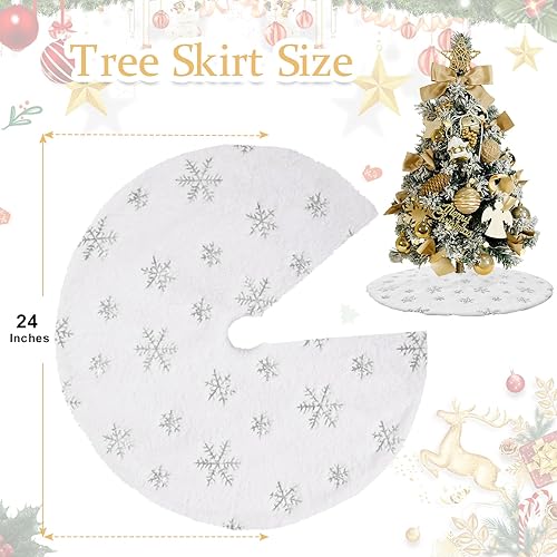Miniatura 46 de Falda de árbol de Navidad de 36 pulgadas, faldas blancas de piel sintética con copos de nieve de lentejuelas doradas, falda de árbol de felpa suave