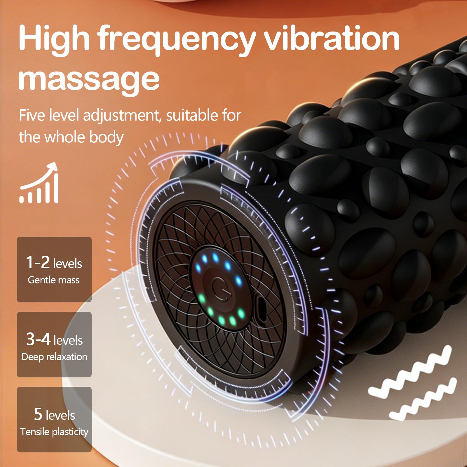 Rullo Elettrico in Schiuma Rullo Fasciale Elettrico Vibrante per Massaggi Muscolari Ricaricabile Tramite USB con 5 Intensità di Vibrazione Massaggiatore per Tessuti Profondi per Piedi e Corpo Intero