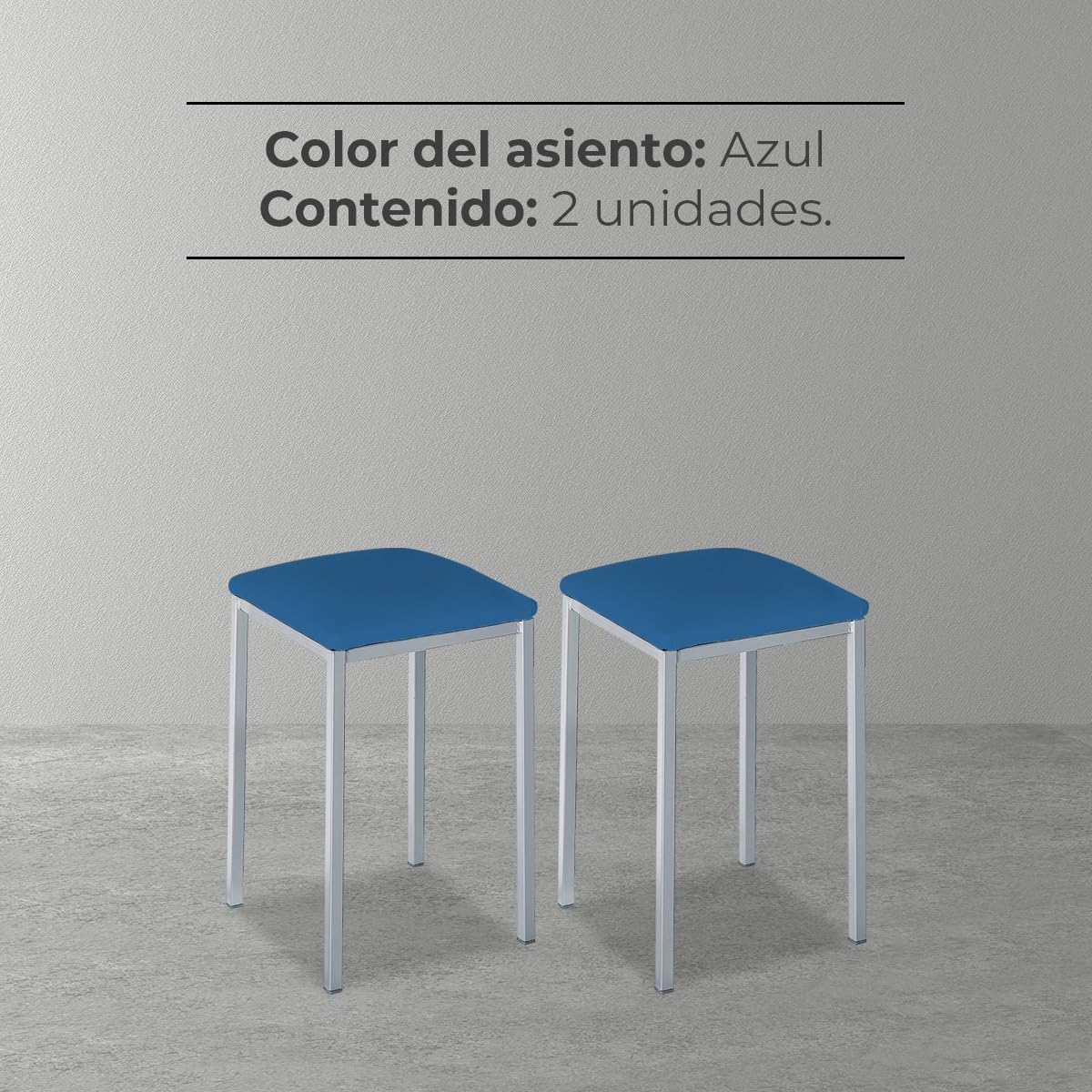 Astimesa - Taburetes de Cocina tapizado - Estructura sólida y Firme - Estructura Color Aluminio y Asiento en Polipiel - Color del Asiento: Azul. Contenido: 2 Unidades. Medidas: 35 x 35 x 45 cm