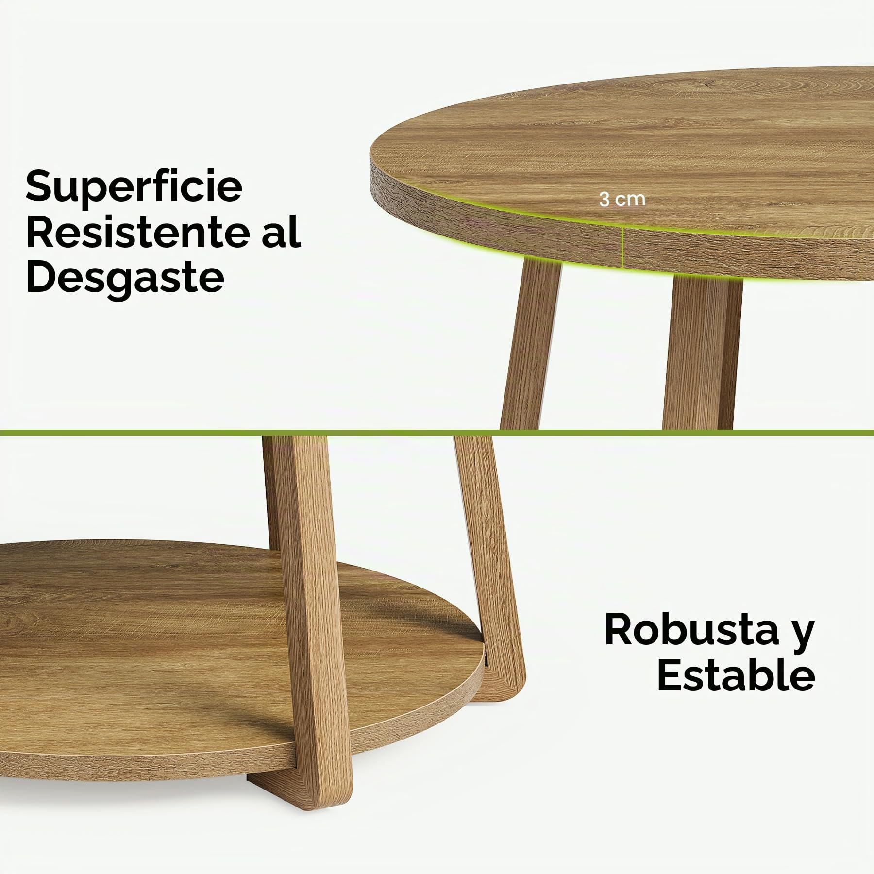 Tribesigns 80 cm Mesa de Centro Redonda con Espacio de Almacenamiento, Mesa de salón de Dos Niveles con Patas de Madera, fácil de Montar, para salón, Espacios pequeños, hogar - Roble