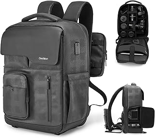 Cwatcun Camera Backpack, DSLR/SLR Camera Bag, 15.6 inch Laptop Compartment, USB Charging Port, Tripod Holder, Compatible w...