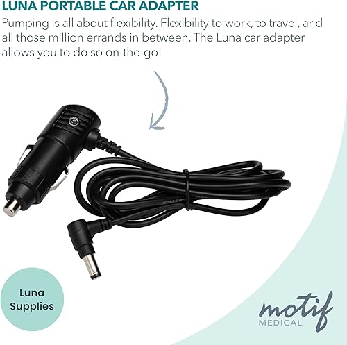 Miniatura 2 de Motif Medical Adaptador de corriente para automóvil de 12 voltios para lactancia materna, adaptador para bomba de grado hospitalario Luna, adaptador