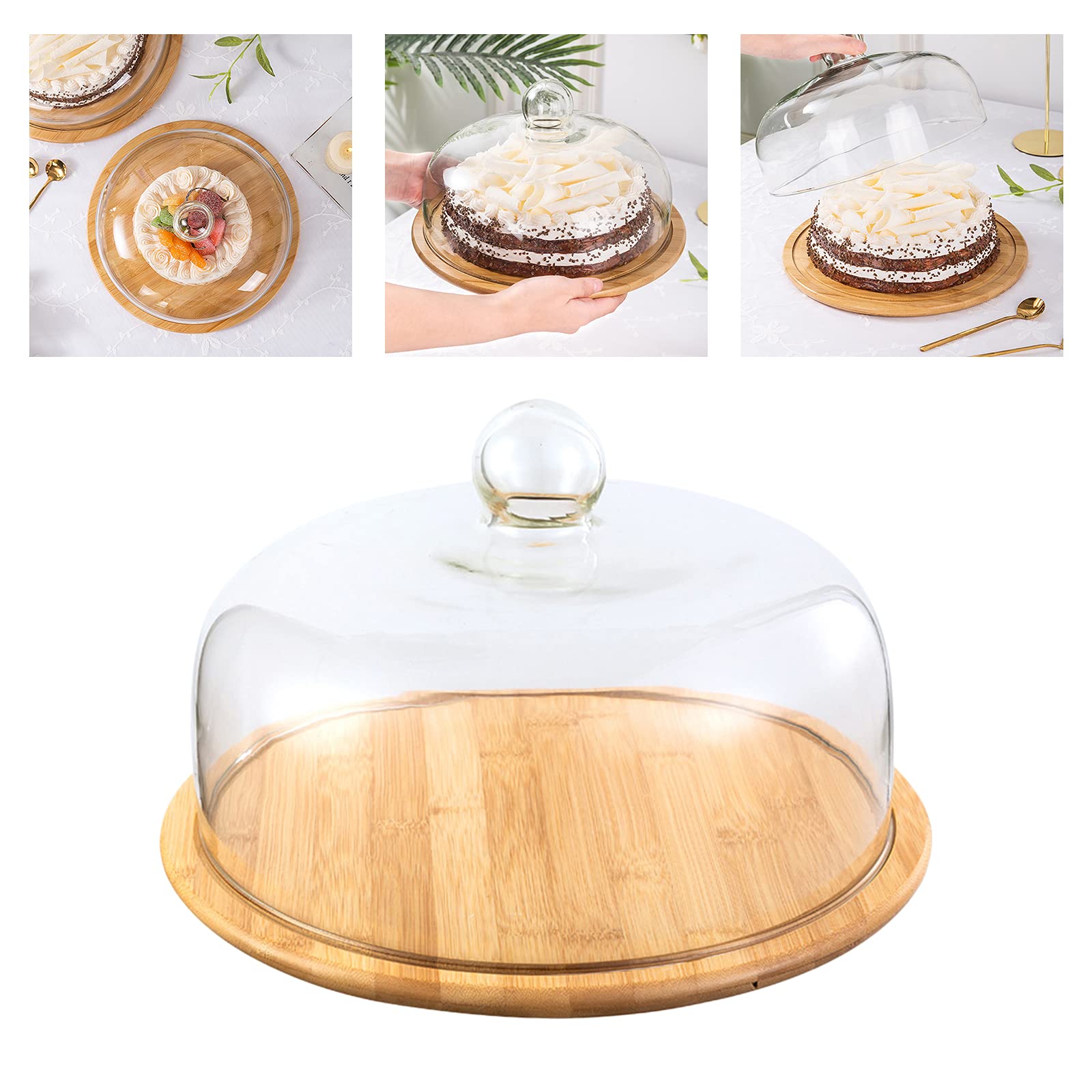 Bandeja de cristal para servir con cúpula para queso, soporte para tartas, magdalenas, pan, frutas, con cubierta de cúpula, 26 cm