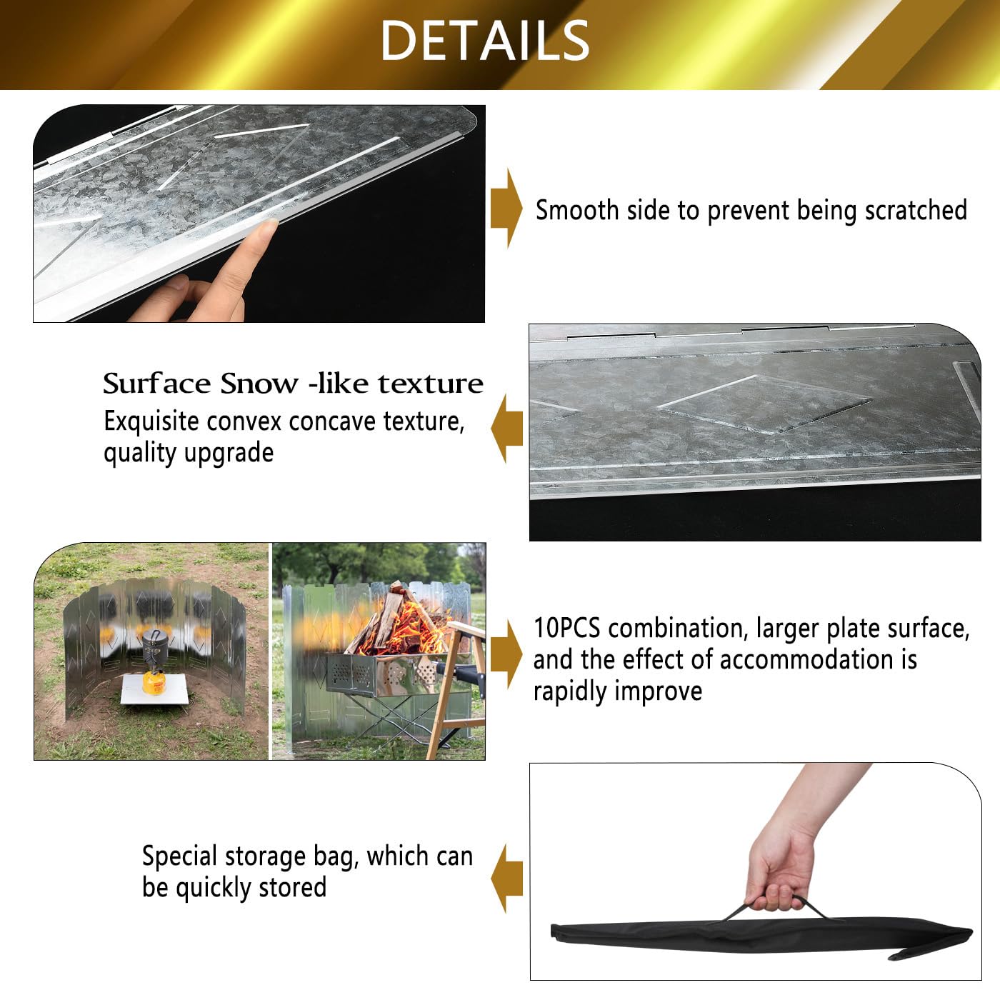 150cm, Gran tamaño, 10 Placas Parabrisas Plegable de aluminio, Paravientos, Cortavientos al Aire Libre Parabrisas para Camping, Picnic, otras estufas para mochileros