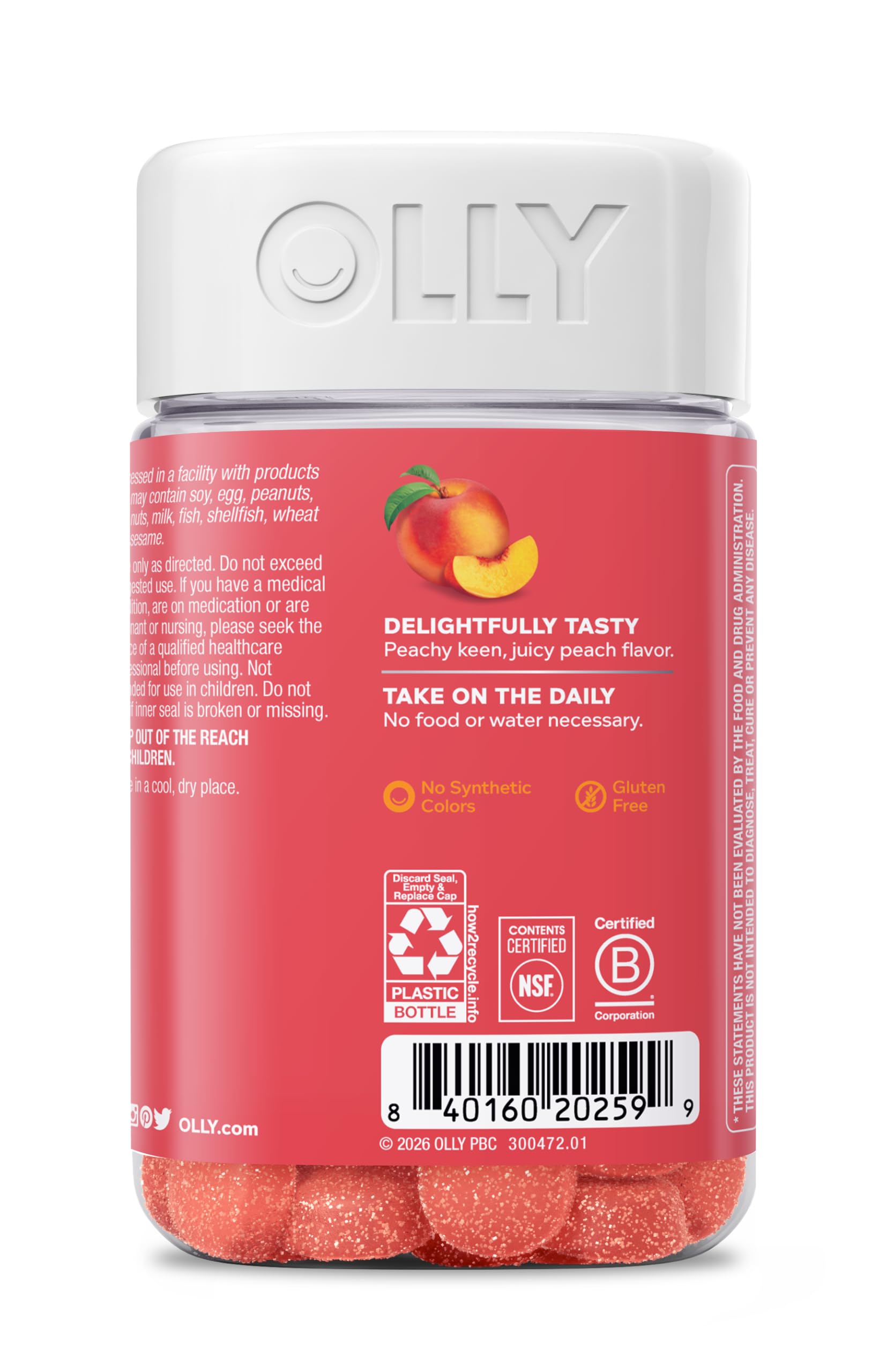 OLLY Probiotic + Prebiotic Gummy, 500 million CFUs, Peachy Peach - 60 Count — Amazon image 7
