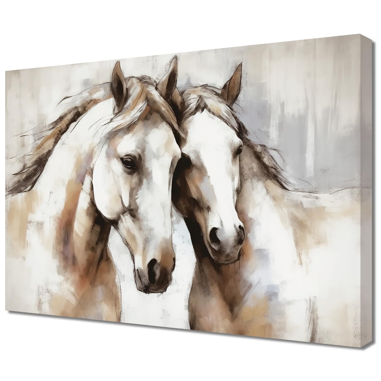 LMYSXAOZ Horse Canvas Prints Wall Art Vintage White Horses Painting Country Couple Animal Portrait Large Artwork for Home Decor (Horse-C,20.00" x 30.00")