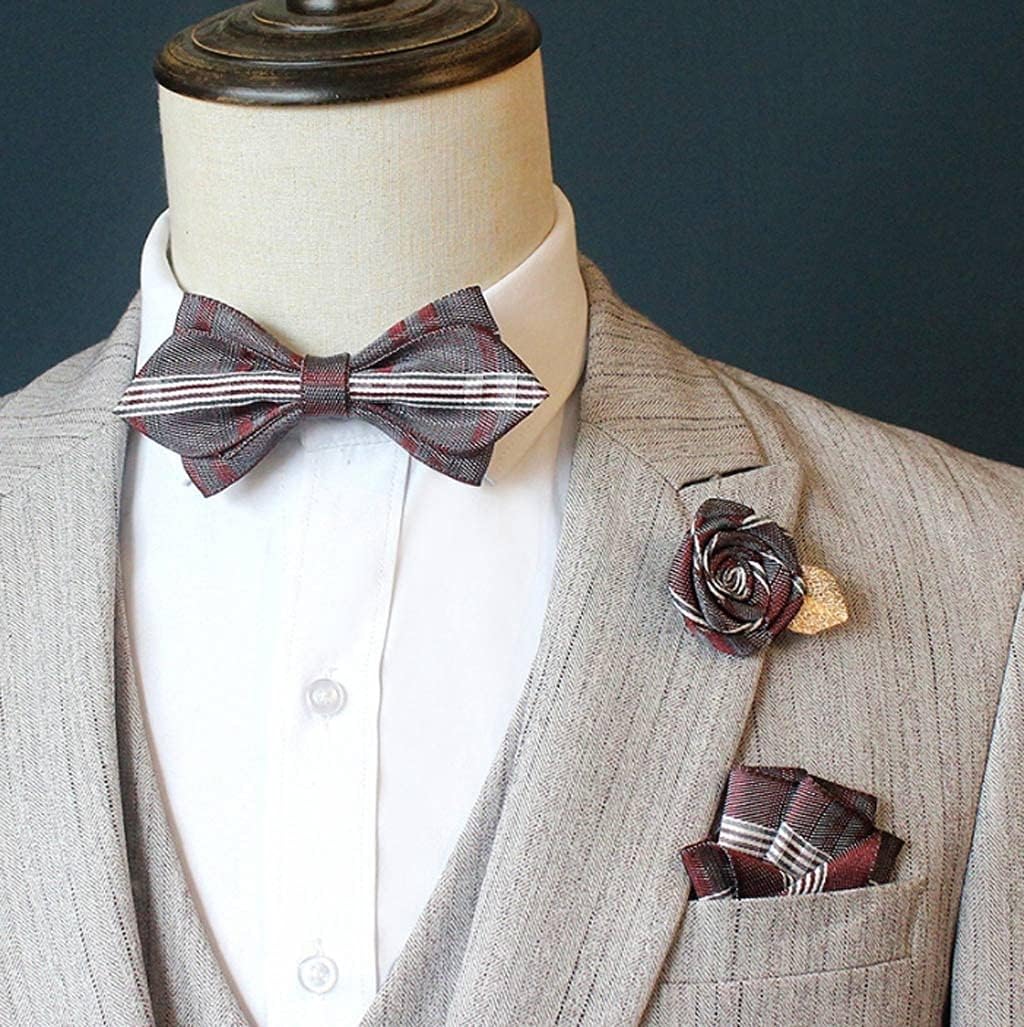 Men's Bow Tie Suit Pocket Square Rose Flower Brooch Wedding Groom Groomsmen Korean Collar