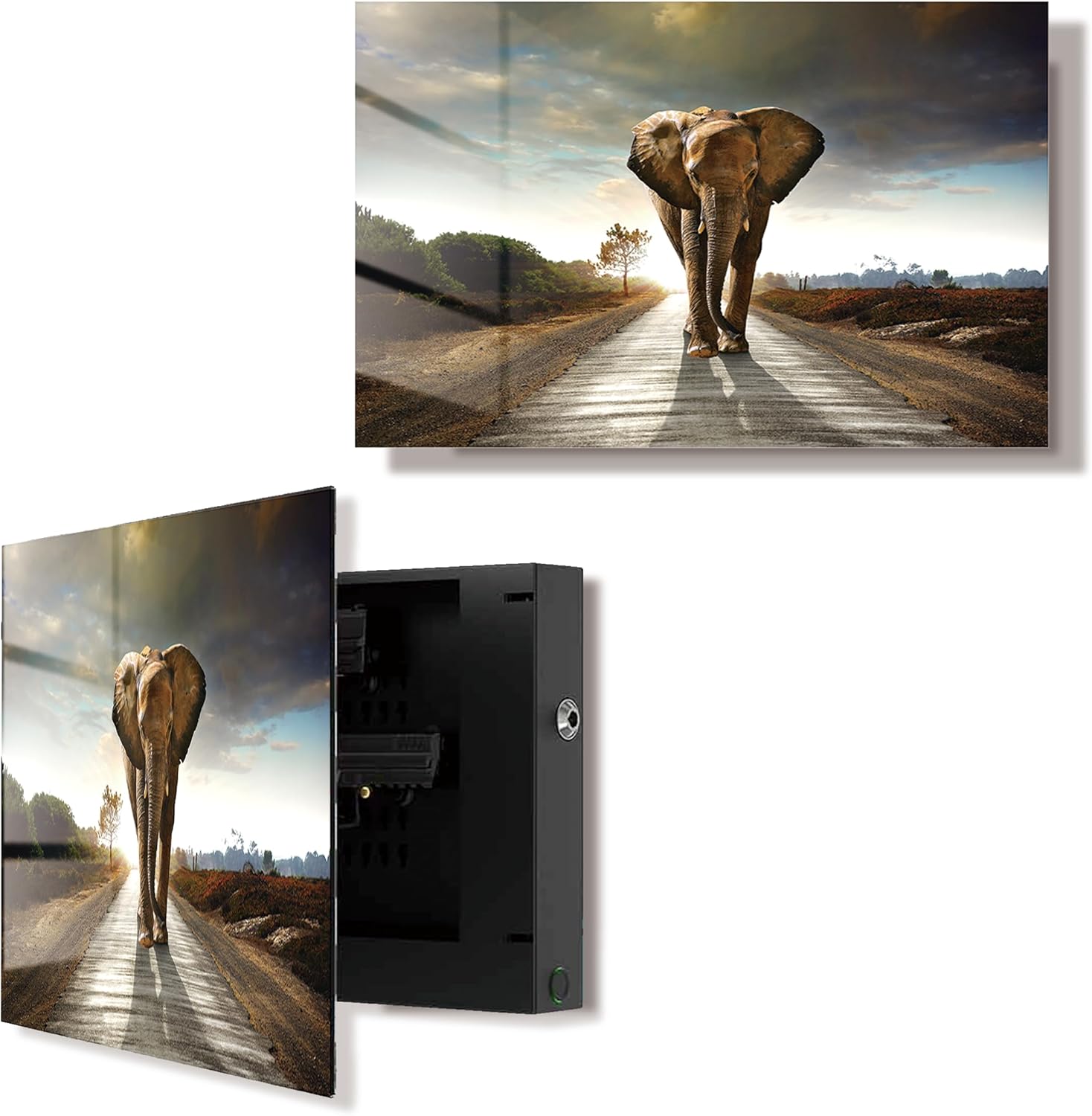 Biometric Hidden Gun Safe fits 2 pistols,Quick Access Hidden Gun Storage with Movable Bracket and Magazine,Wall Mount Gun Safe for Secure Firearm Storage with Fingerprint, Key Acces(Elephant)