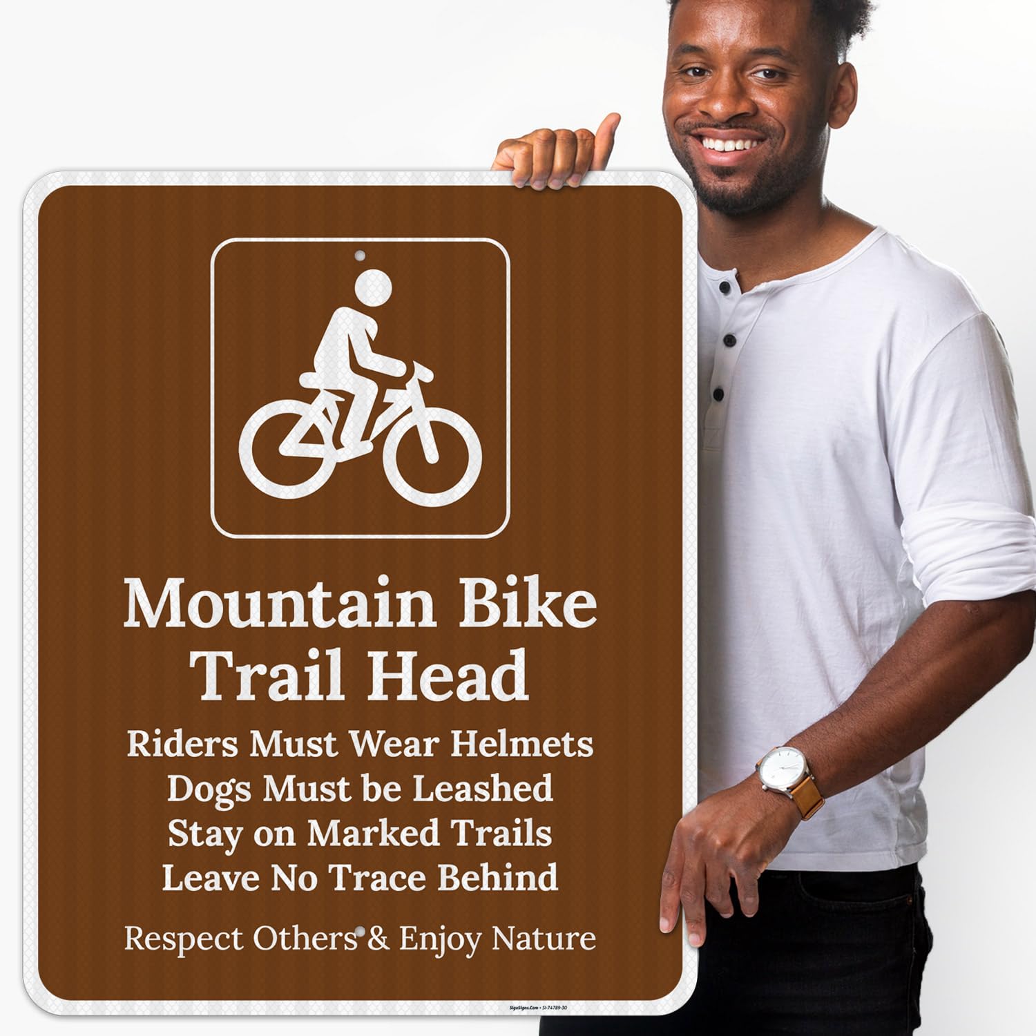 Mountain Bike Trail Head Riders Must Wear Helmets Dogs Must Be Leashed Sign, 24x30 Inches, 3M EGP Reflective .080 Aluminum, Fade Resistant, Made in USA