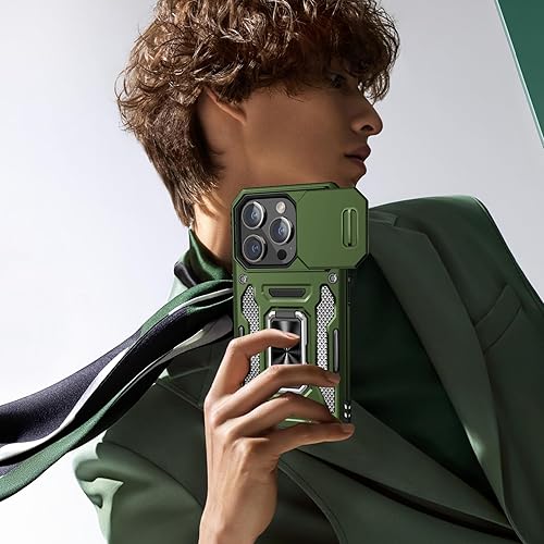 Miniatura 8 de BaHaHoues Funda para iPhone 15 Pro Max con cubierta deslizante para cámara iPhone 15 Pro Max con anillo magnético de soporte, funda protectora de