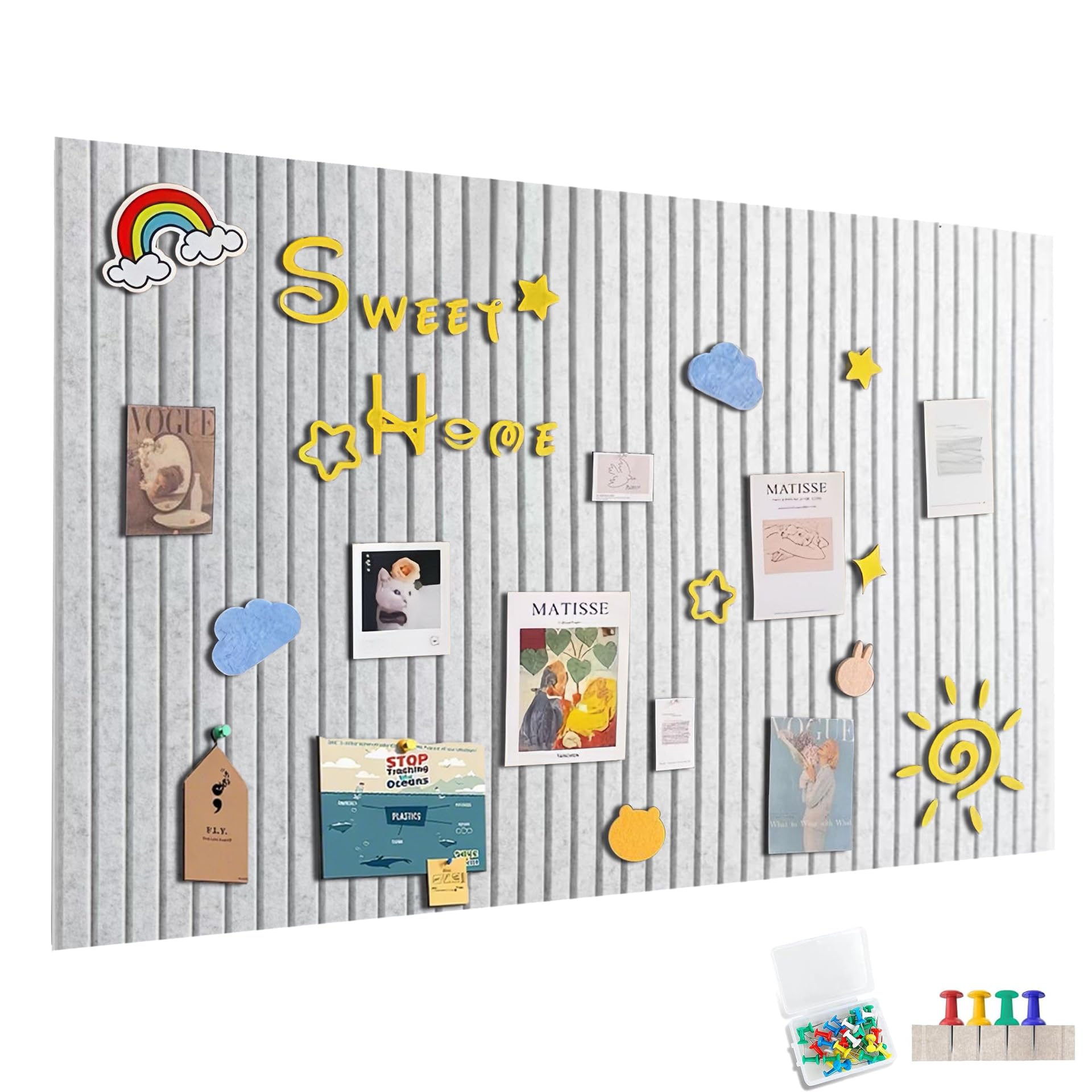 120x90cm Große Filz Pinnwand Selbstklebend, Filzboard Memotafeln Memo Boards mit 60 Pinnnadeln Bulletin Board Wanddekoration für Büro Küche, Fotos Memos,Silbergrau