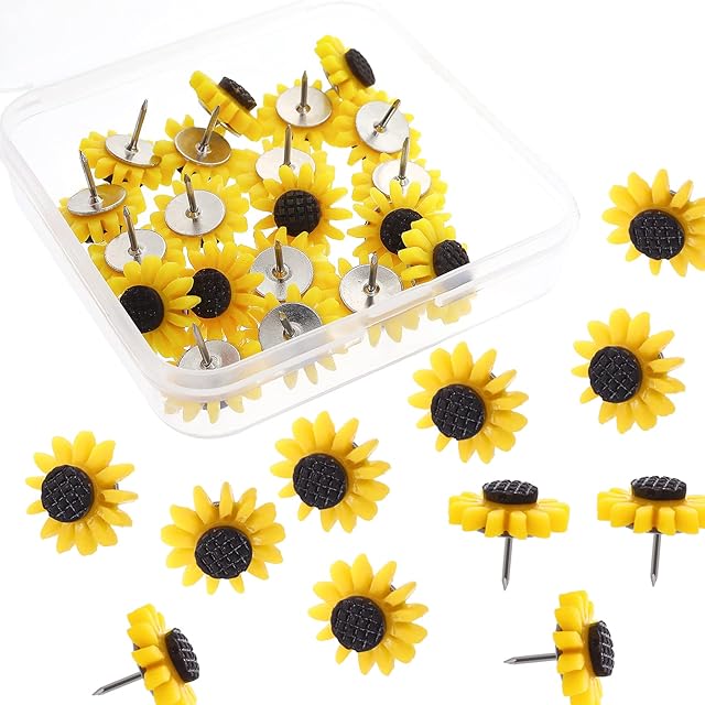 Molain Push Pins, Sunflower Thumbtacks Decorative Tacks and Push Pins Cork Board Tacks for Photos Wall Drawing PaperBulletin Boards Cork Boards Offices Schools Thumb Tacks (20Pcs)