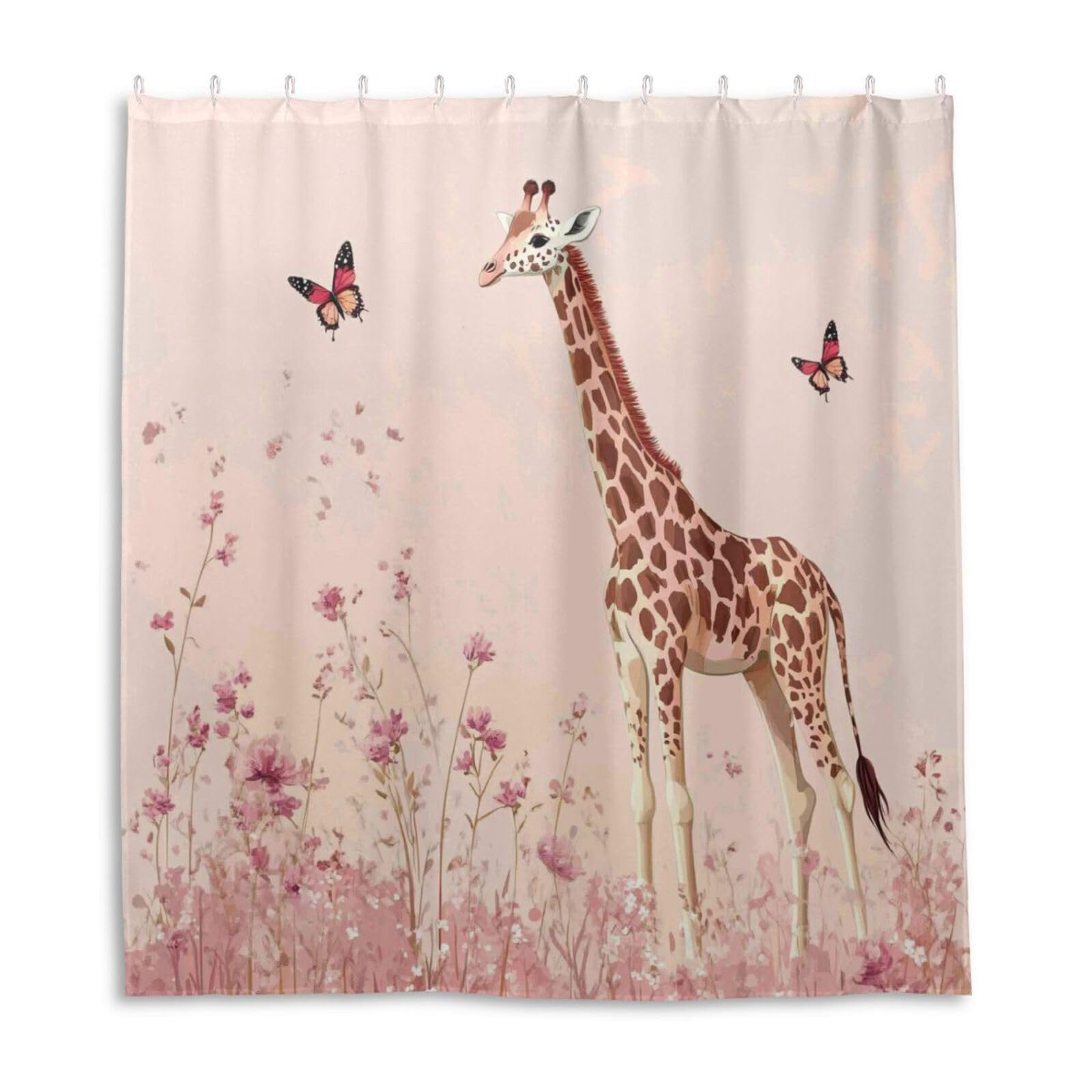 Rideau de douche rose poudré avec girafe pour transformer la salle de bain des enfants
