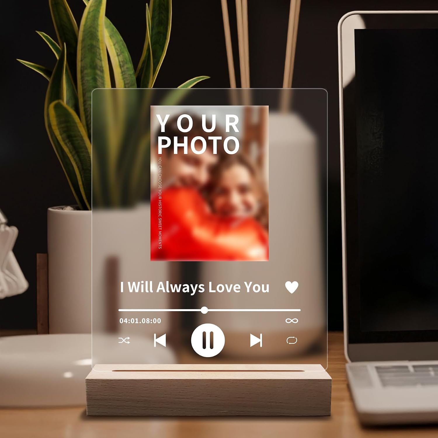 Custom Photo Album Cover Personalized Acrylic Song Plaque with Wooden Stand for Music Lover Boyfriend Girlfriend Unique Customizable Gifts for Men Women (Album Cover, 7.87"x5.9")